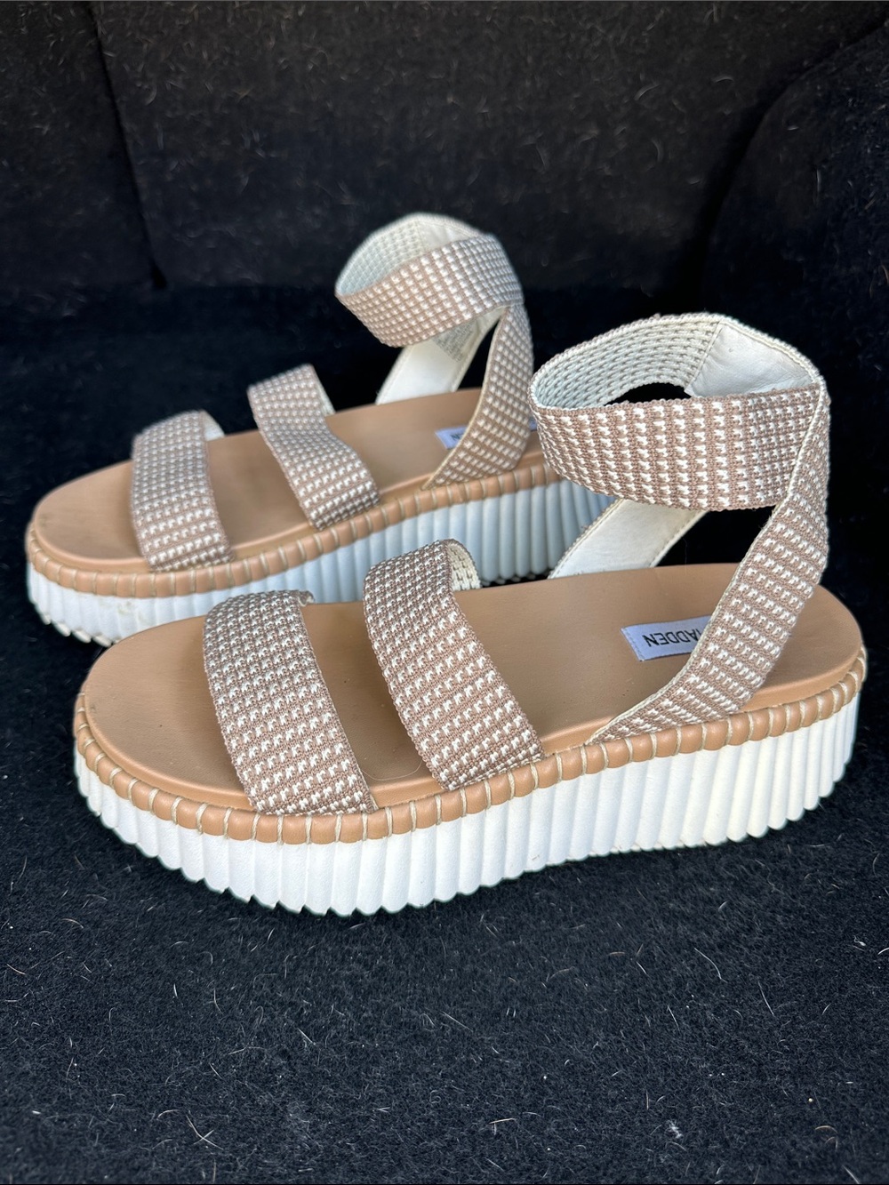 Steve Madden Beige Platform Ankle-Strap Sandals